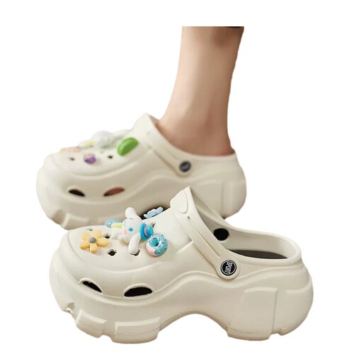 Chic New Holeshoes for Women, Summer Outerwear, Cute Cartoon Style, Anti-Slip, Anti-Odor, Soft, Thick-Soled Slides with Holes