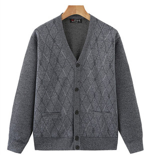Dropshipping Middle-Aged and Elderly Cardigan Knitwear Jacket Men's Spring & Fall V Neck Knitwear Jacquard Dad Cardigan