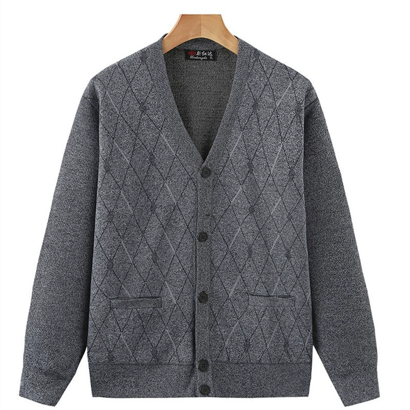 Цельный кардиган для среднего и пожилого возраста, свитер, пальто, мужской весенне-осенний свитер с V-образным вырезом, жаккардовый кардиган для папы