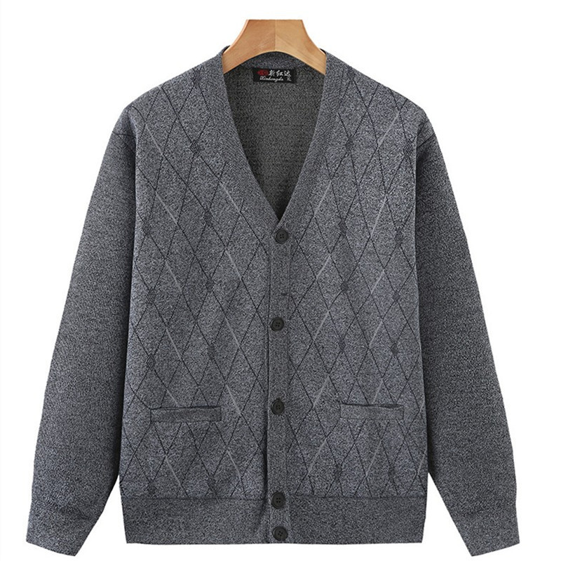 Dropshipping Middle-Aged and Elderly Cardigan Knitwear Jacket Men's Spring & Fall V Neck Knitwear Jacquard Dad Cardigan