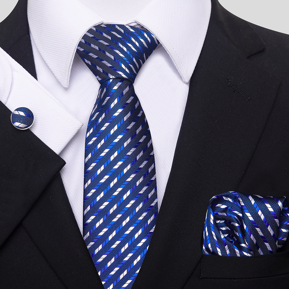 Juego de Corbata de Rayas para Hombre Set de 3 piezas de Rayón, para Bodas y Negocios