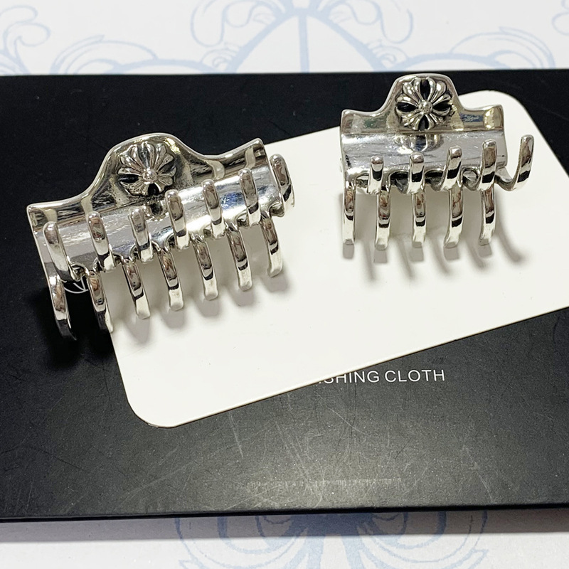 S925 sterling silver vintage Thai silver punk popular simple women's glossy cross flower hair personality fashion hairpin