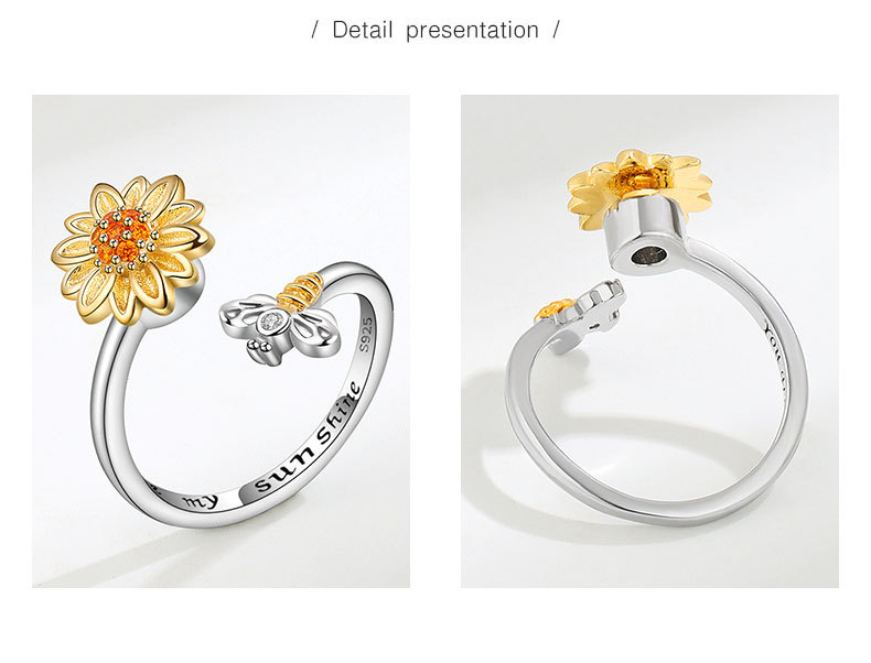 Adjustable Ring Size 925 Sterling Silver Sunflower Open Rings Anxiety Ring 925 Sterling Silver Rings
