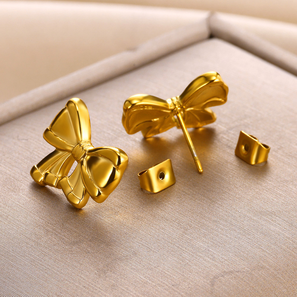 Simple Style, Classic Style Style PVD Coated Real Gold Plated Bow Knot 304 Stainless Steel Simple Style Classic Style Waterproof Non Tarnish Ear Studs