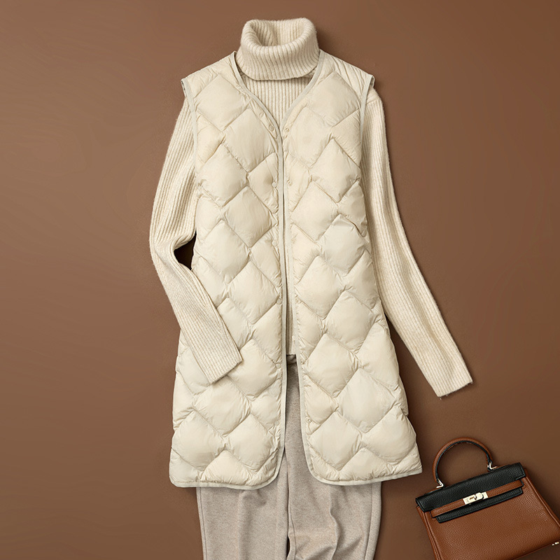 Cross-Border 2026 Autumn and Winter New Lightweight down Vest for Women, Mid-Length, Plus Size, Quilted down Inner Vest Cross-Border 2026 Autumn and Winter New Lightweight down Vest for Women, Mid-Length, Plus Size, Quilted down Inner Vest