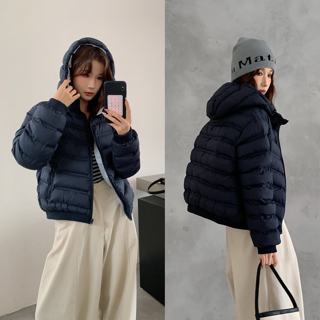 Coreano color contrastante empalme blanco corto abrigo de algodón mujer invierno de otoño delgado y grueso abrigo de pan de moda