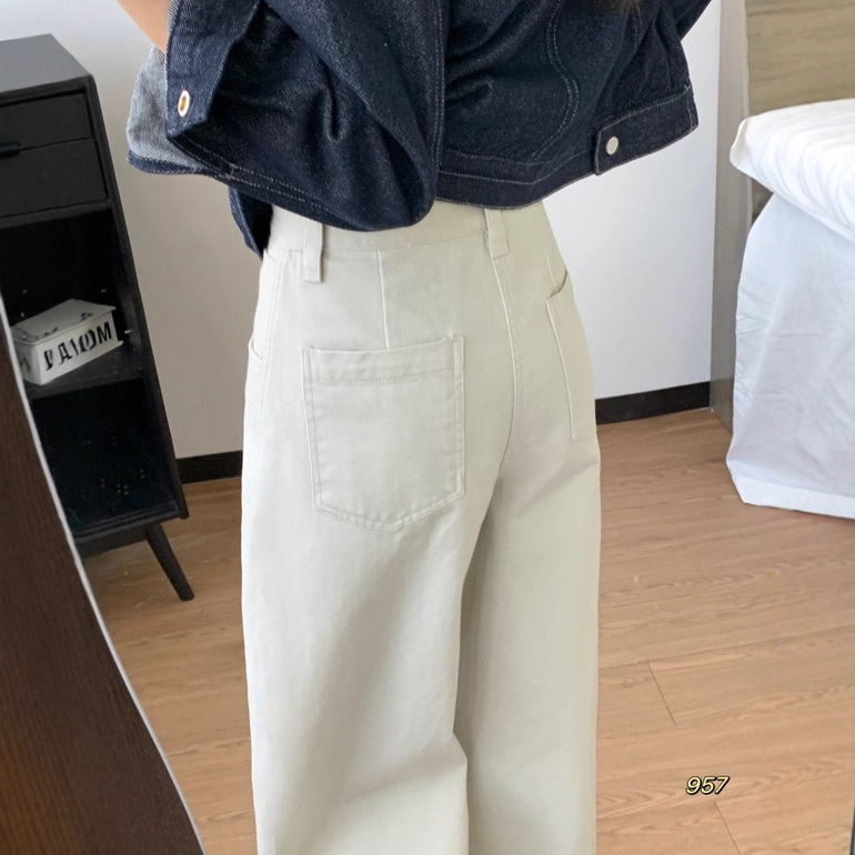高腰显瘦宽松阔腿长裤女春秋纯色休闲百搭设计感弯刀裤|undefined