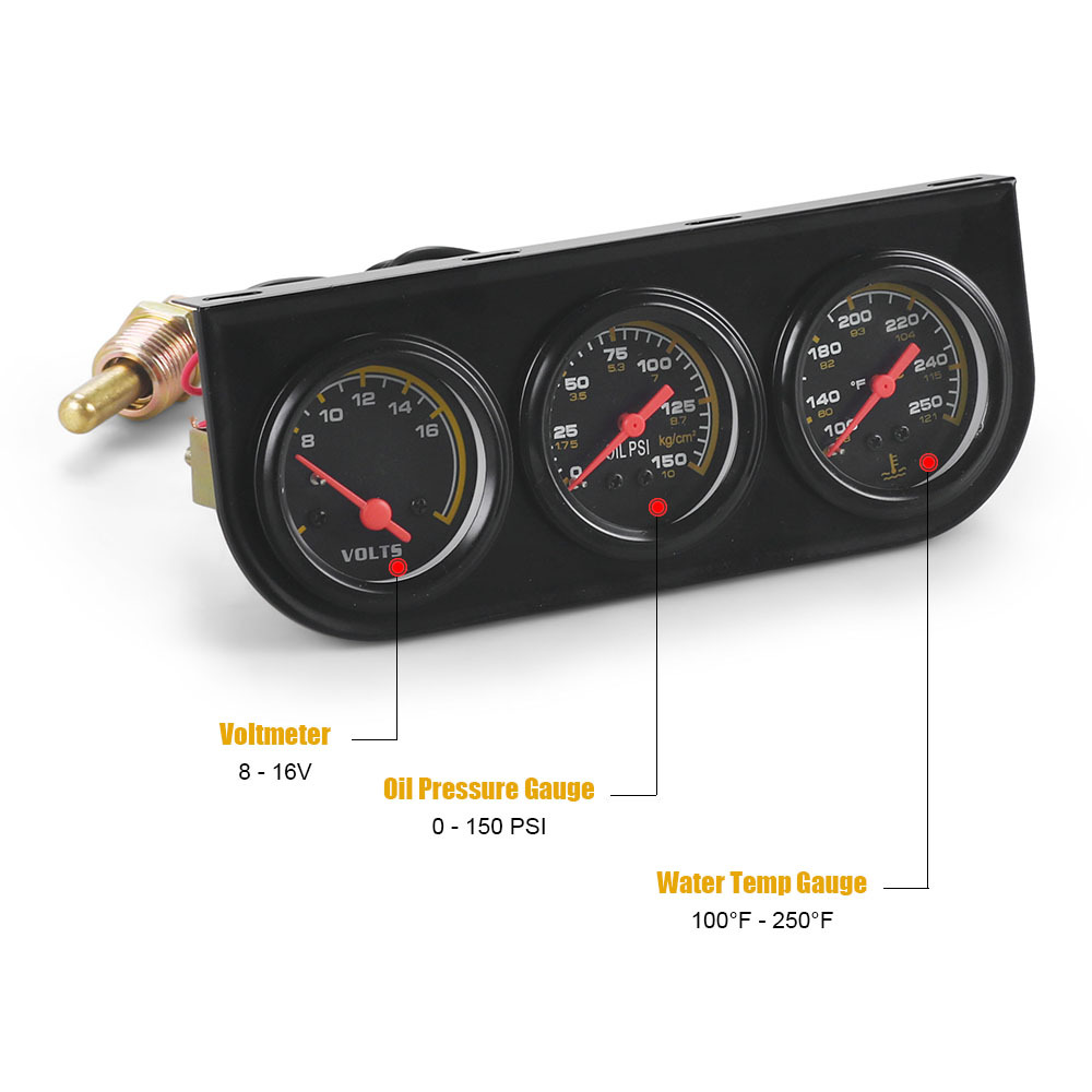2-Inch 52mm Car Voltage, Oil Pressure, and Water Temperature Gauge Mechanical Three-In-One Combination Instrument Set
