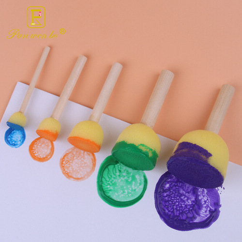 Set of 5 round painting sponges with wooden handles, DIY art stamps for children, kindergarten early education supplies
