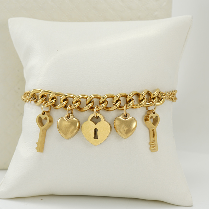 Heart Shape, Key Pattern Women'S Gender Simple Style Heart Shape Key Titanium Steel Bracelets