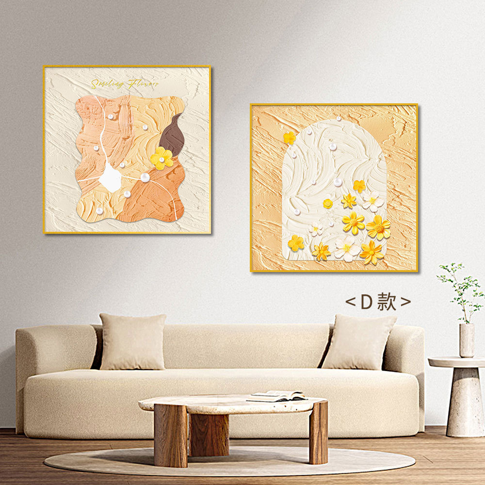 Cuadrado restaurante pintura decorativa flor minimalista moderna pintura colgante de dos partes pintura flash de estrella de cuero