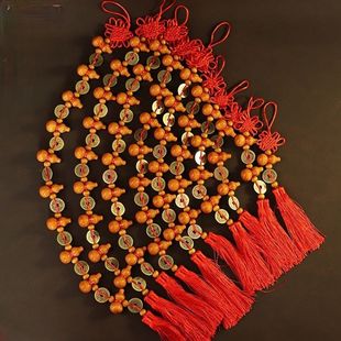 Happiness Peach Blossom Wood Blessing Hanging Ornament 14inch Five Emperors Album Red String Gourd Decoration Living Room Home Decor