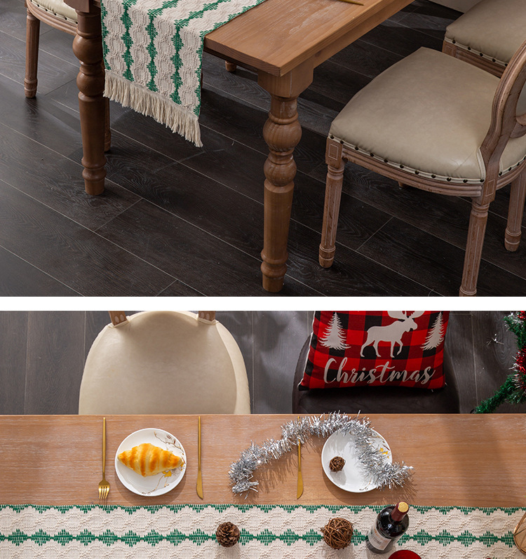 Nouveau drapeau de Table de noël coton tissé double couleur mosaïque gland décoration longue nappe ameublement_voghion.com