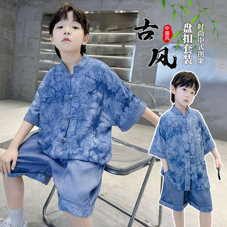 男童夏装国风套装2024外贸新款儿童新中式汉服男孩洋气童装两件套