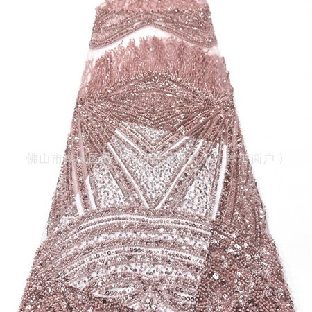 Alta fijación colgante de bordas cuentas tela de encaje industria pesada alta sensación vestido de pecho vestido de noche tela