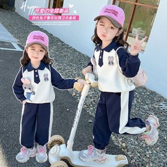 2025秋季新款女童polo衫套装儿童韩版兔子警官卫衣卫裤翻领两件套
