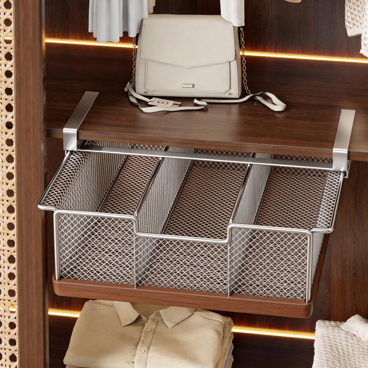 Wardrobe Layered Storage Rack, Underwear and Clothing Storage Basket, Drawer-Type Clothes Organizer, Cabinet Partition Board