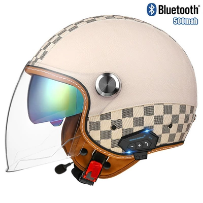 double mirror helmet, Motosiklet kaskı (dəbilqə) - checkerboard-off-white-outer-length-and-inner-color-bluetooth-m