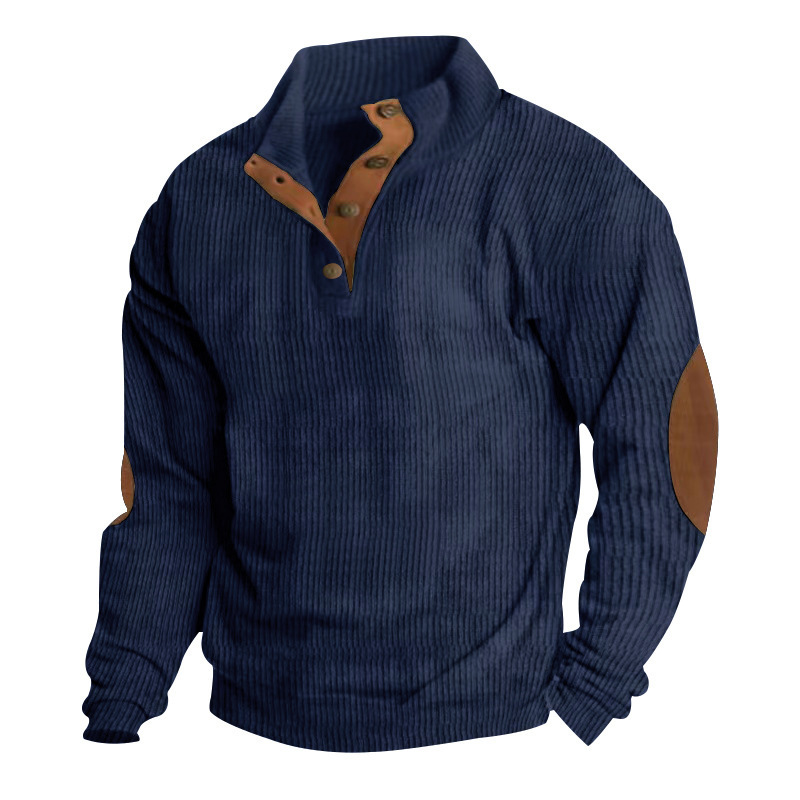 Giacca camicia da uomo in velluto a coste patchwork stile retro_voghion.com