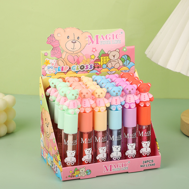 Cross-border explosions cute bear moisturizing mirror lip oil moisturizing temperature change liquid lipstick student party in stock wholesale