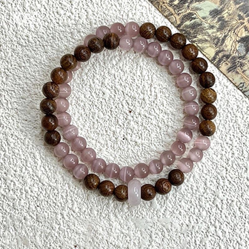 Exquisite Pink Firefly Bead Bracelet Vintage Double Layer Style_voghion.com