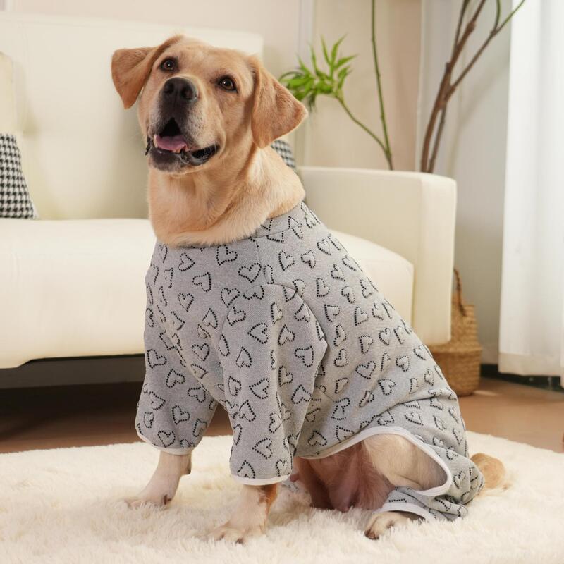 工場直販 ペット用犬服 秋冬 ニット 毛玉防止 中綿入り ハート柄 ジャカード 四足服 一体型衣類|undefined