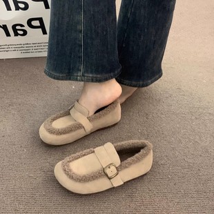 Retro Velvet Loafers for Women 2025 Autumn and Winter Warm Shoes One-Leg Grandma Soft-Soled Birkenstock Shoes Women's Cotton Shoes