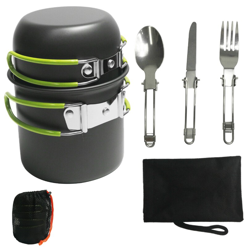 Outdoor Products Amazon Outdoor Pot Set for 1-2 People, Portable Camping Cookware with Tableware Ds-101