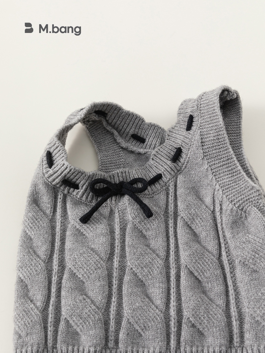 Youbao ropa para niños suéter para niñas primavera nuevo color sólido con cordón bowknot simple casual suéter para niños pequeños y medianos chaleco