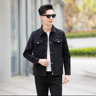 2025 Autumn New Trend Youth Versatile Casual Jacket for Young and Middle-Aged Men with Deerskin Velvet Turn-Down Collar - 051