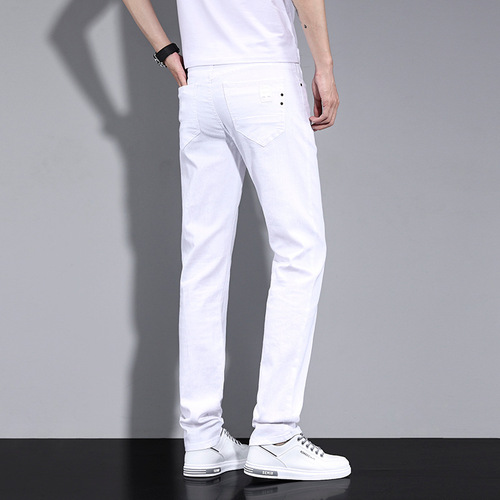 High-end Spring and Autumn New Men's Pure White Jeans Fashion Korean Slim and Handsome Jeans Trousers Men's Trendy