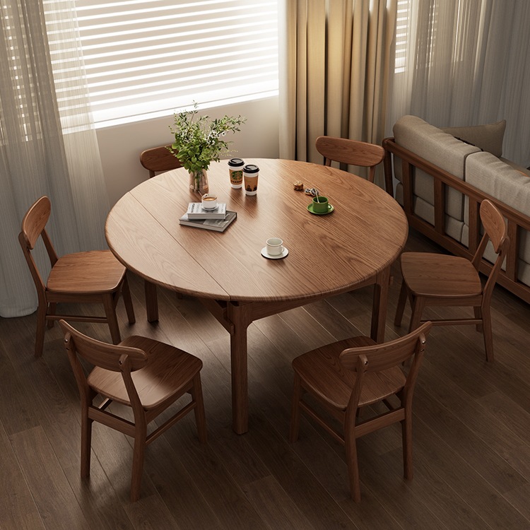 Solid Wood Dining Table Folding Round Small Household Antique Style Dining Table Variable Round Table Round Dining Table Round Table Retractable