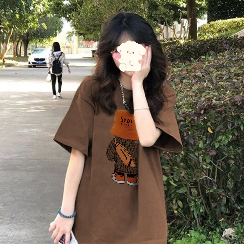 Pure Cotton Brown Bear Short-Sleeved T-Shirt for Women Summer Trendy Brand Loose Half-Sleeved Design Niche Hong Kong Style Chic Top