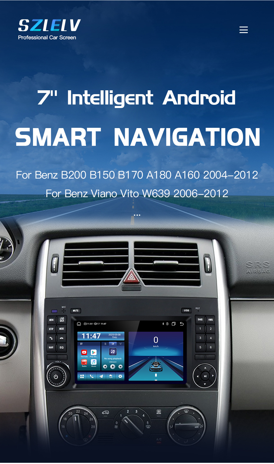Suitable for Mercedes-Benz A-Class W169 W245 A160 B200 Car Central Control Large Screen Navigation Reversing Image Radio Receiver