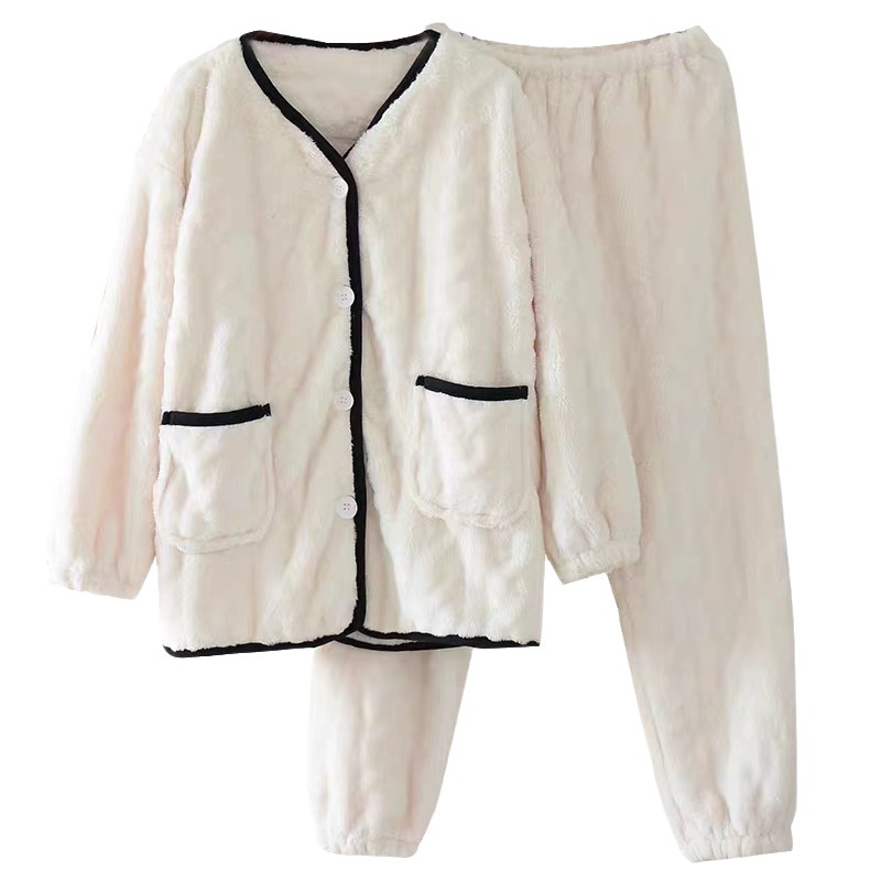 Pijamas de lana de coral para mujer otoño e invierno manga larga 2024 nuevo estilo más franela gruesa de terciopelo traje de servicio a domicilio de alta gama