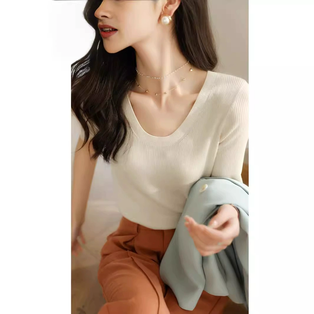 Красивый воротник в форме яйца с Лебединым воротником дизайн лиоцелл крутой облегающий эластичный трикотажный топ Однотонная футболка для женщин Весна и лето Новинка