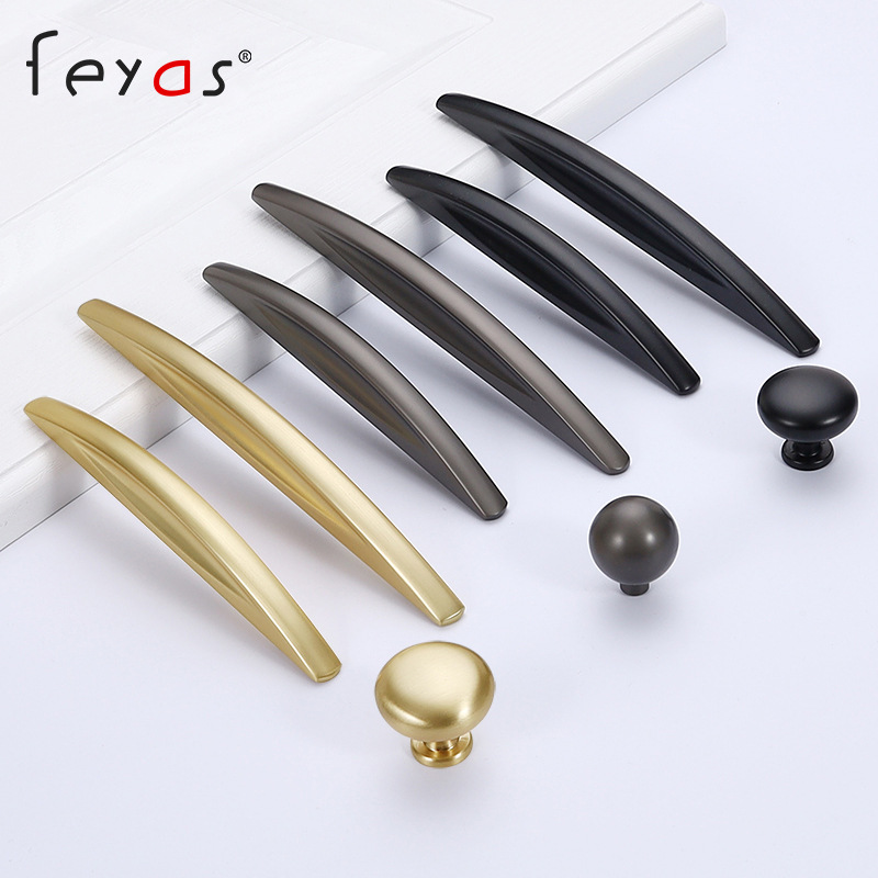 抽屜櫥櫃衣櫃門小拉手弧形黑色金色把手櫃門子現代簡約風格鋅合金