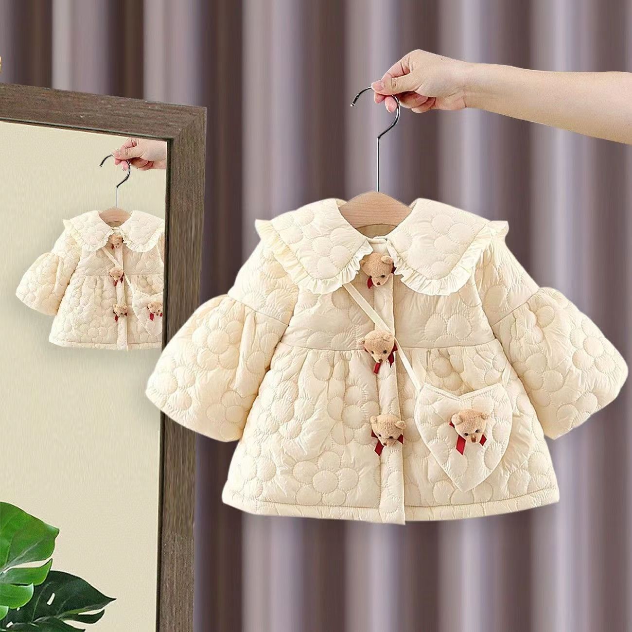 Abrigo de algodón fino beige-Bear Girl