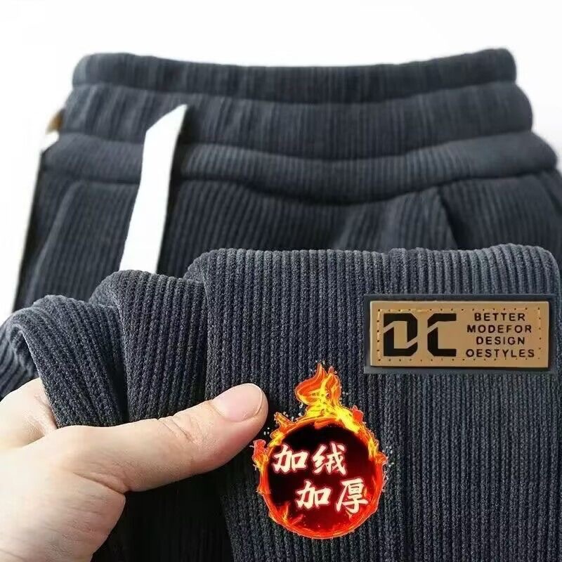 秋冬季加绒加厚男士休闲裤百搭宽松保暖长裤修身灯芯绒男士休闲裤