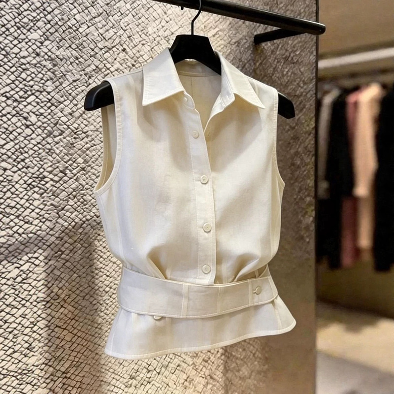 Mall Clearance Summer 2026 New Fashion Stylish Youthful High-End Waist-Cinching Apricot Sleeveless Shirt Mall Clearance Summer 2026 New Fashion Stylish Youthful High-End Waist-Cinching Apricot Sleeveless Shirt