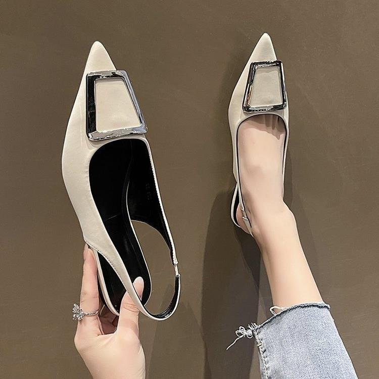 Fairy French style Baotou sandals for women 2024 new spring/summer square buckle pointed sandals, simple and elegant_voghion.com