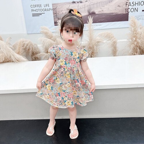 Baby girl floral dress 2025 new girl's online celebrity foreign style princess dress girls summer dress Korean cotton