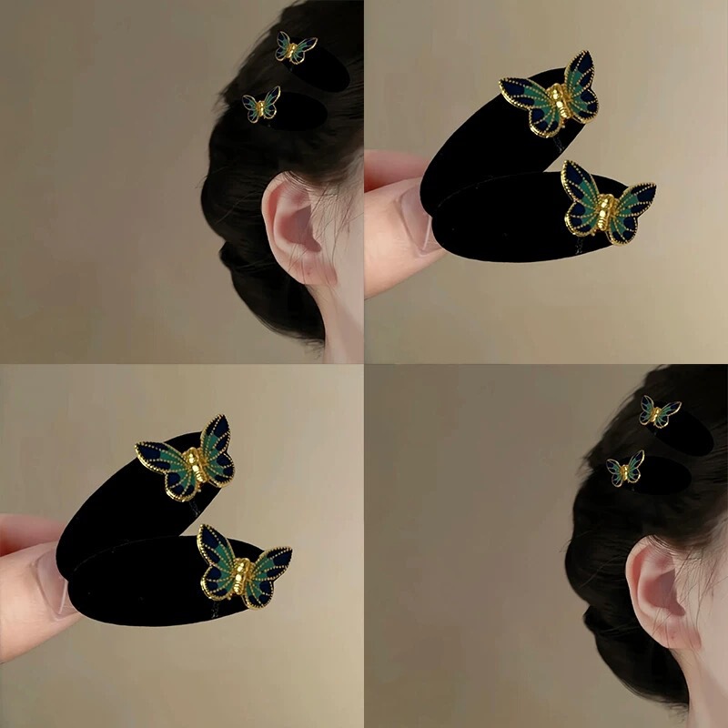Butterfly Door Forever Vintage Velvet Blue Butterfly Water Drop Hairpin Hairband Niche Bangs Side Clip BB Clip Hairpin Hair Accessories