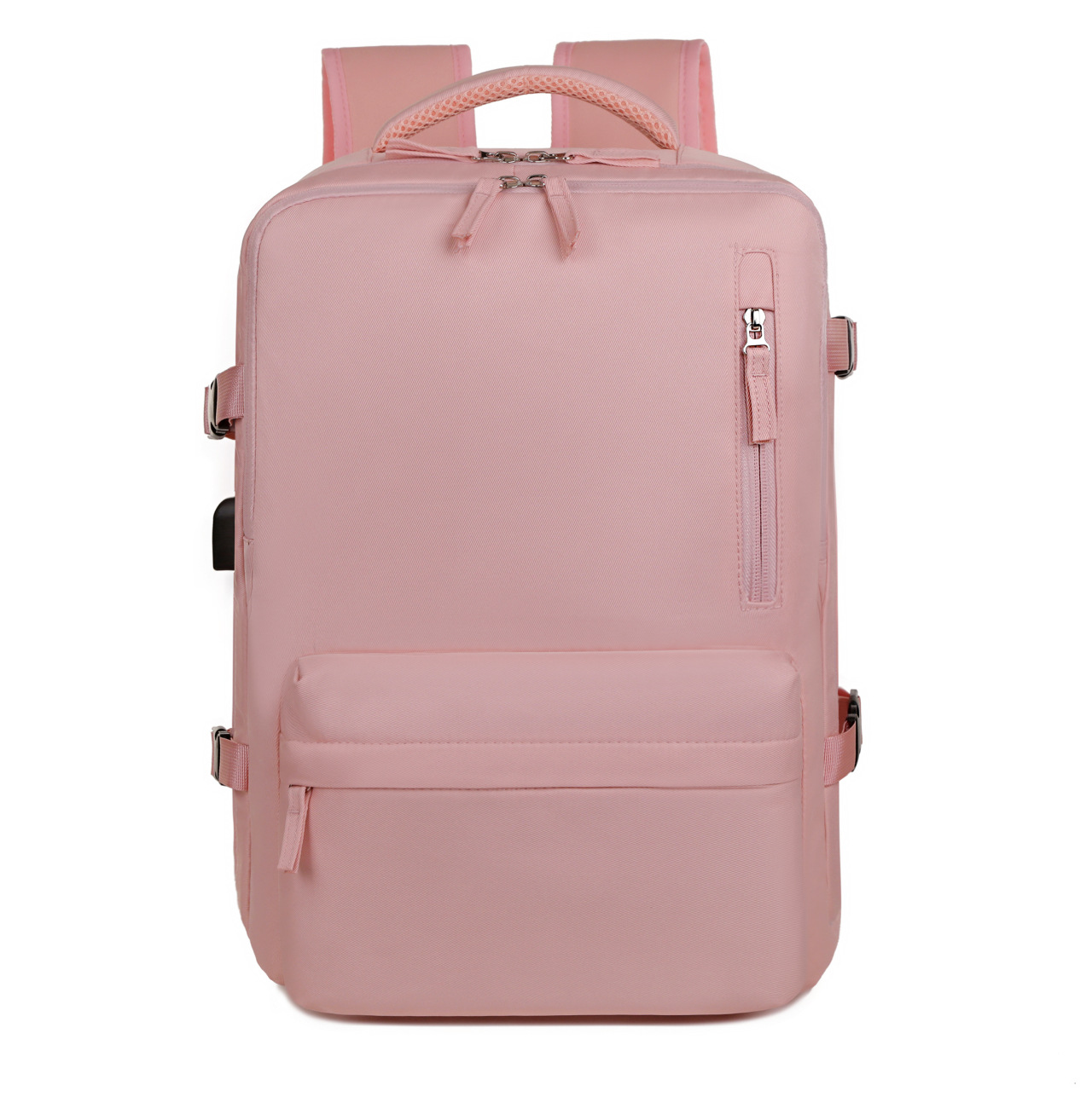 Nueva mochila simple de color sólido, mochila deportiva casual multifuncional de gran capacidad con puerto de carga propia, mochila de computadora