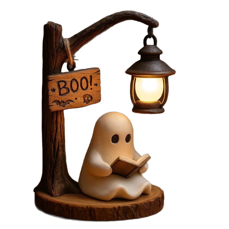 Cute Ghost Reading Lantern - Boo3D树脂 万圣节鬼夜灯 鬼温暖灯|undefined