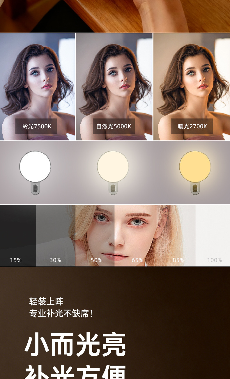 RGB Colorful Selfie Fill Light Beauty Skin Care Clip Fill Light Three Color Temperature Live Streaming Photography Pocket Light