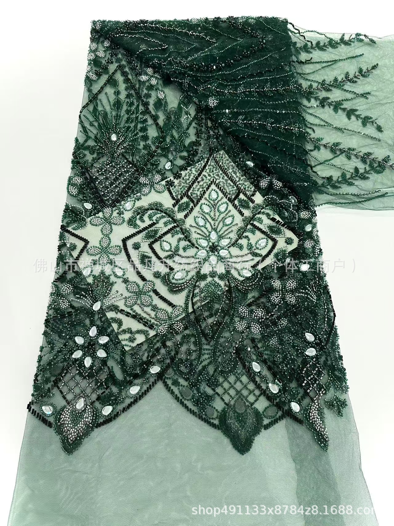 Posicionamiento de alta caliente hecho a mano DIY gran flor de diamante sequin tela de encaje vestido de banquete europeo y americano cheongsam tela al por mayor