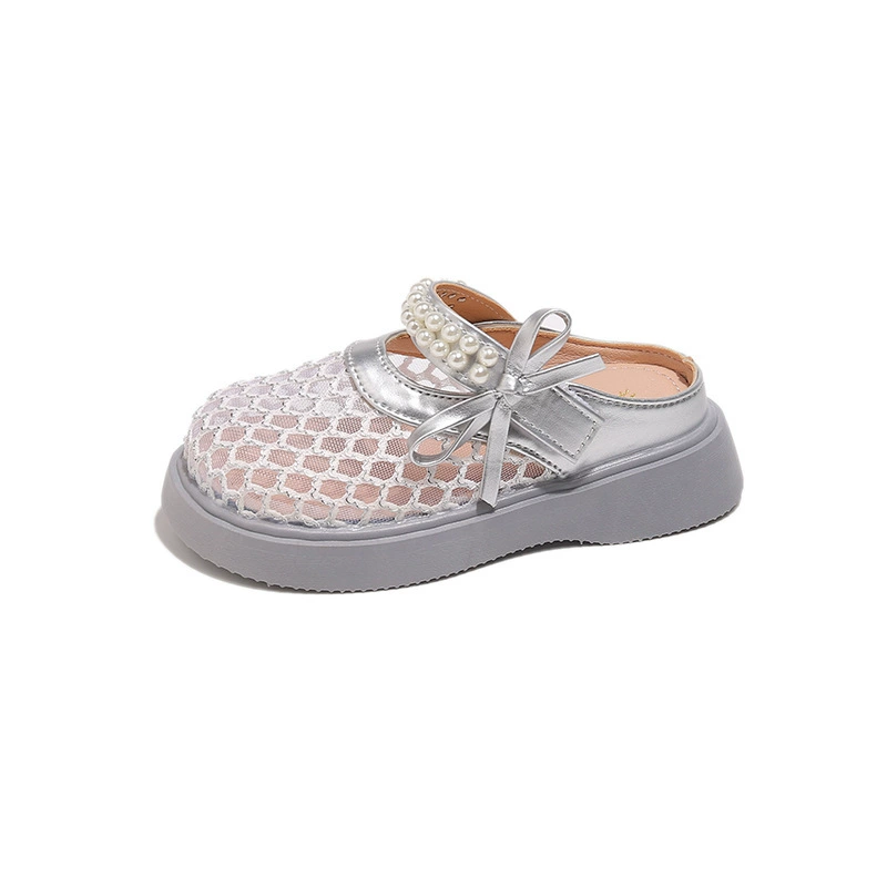 Summer children's slippers with bow, fashionable slide from pearl, 2025 years