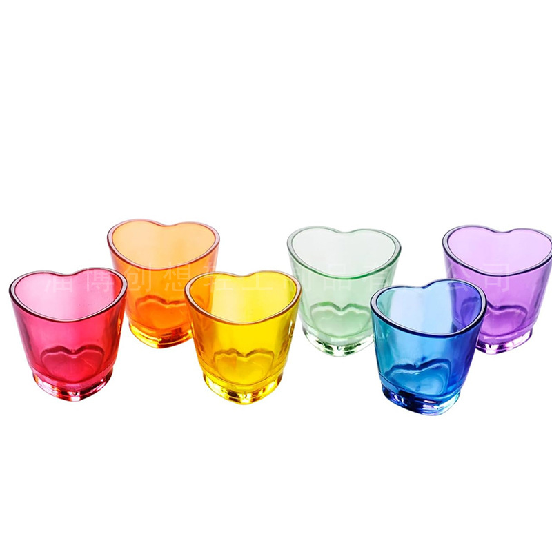 外贸供应彩色透明心形玻璃蜡烛杯 爱心蜡烛杯 创意桃心缸玻璃蜡台