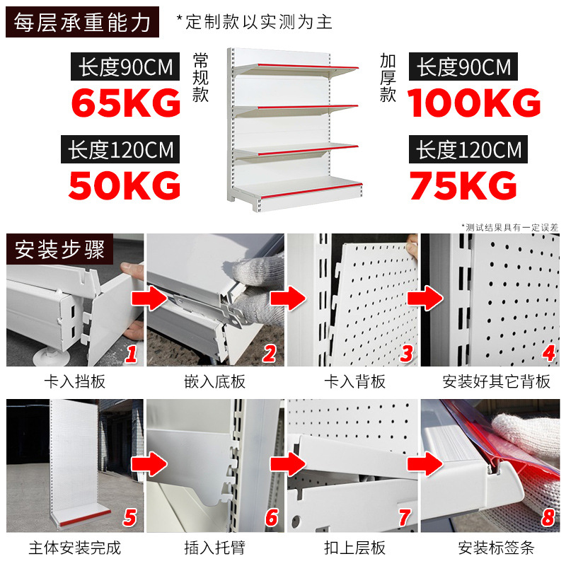 Personalización Jiangsu supermercado conveniencia unilateral doble cara agujero tablero estante desmontable columna estante de exhibición grueso